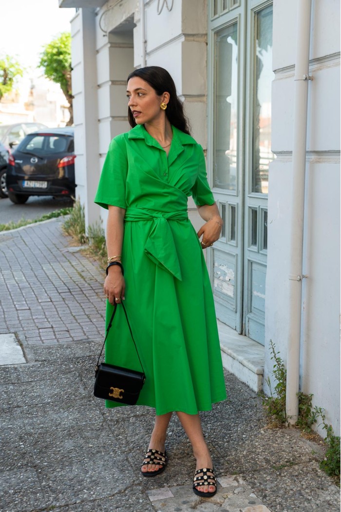  Κοντομάνικο φόρεμα πολυμορφικό δέσιμο - Midi πράσινο