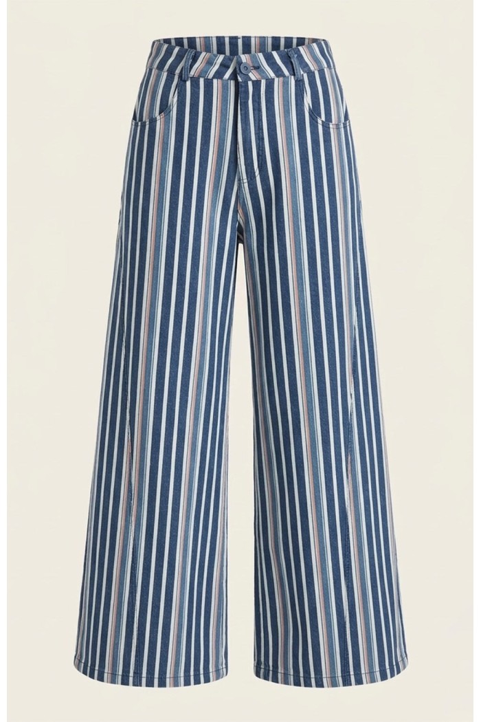 Portofino Striped Jean Wide-Leg Pants
