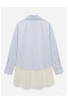 Blue Striped Shirt with Lace Hem Detail