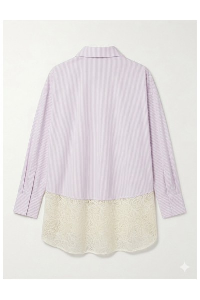 Pink Striped Shirt with Lace Hem Detail