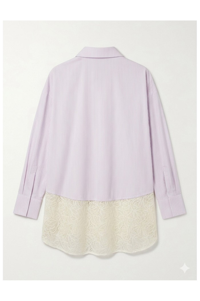 Pink Striped Shirt with Lace Hem Detail