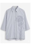 Striped Oversized Shirt with 3D Floral Appliqué
