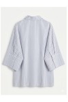 Striped Oversized Shirt with 3D Floral Appliqué