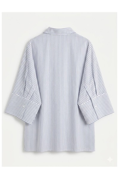 Striped Oversized Shirt with 3D Floral Appliqué