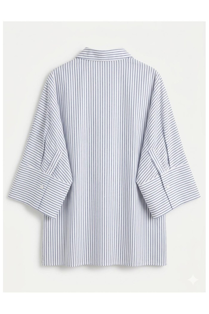Striped Oversized Shirt with 3D Floral Appliqué