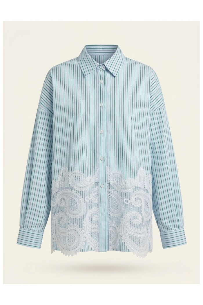 Lace Hem Striped Shirt