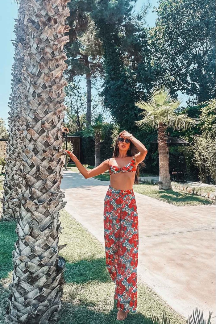 Pants Red Floral