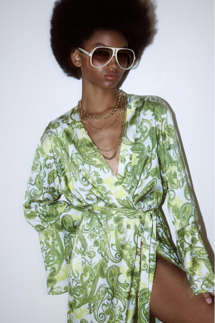 Wrap Long Dress White Lime