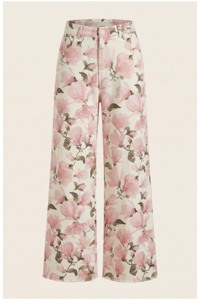 Jean Pants Wide Leg Floral 