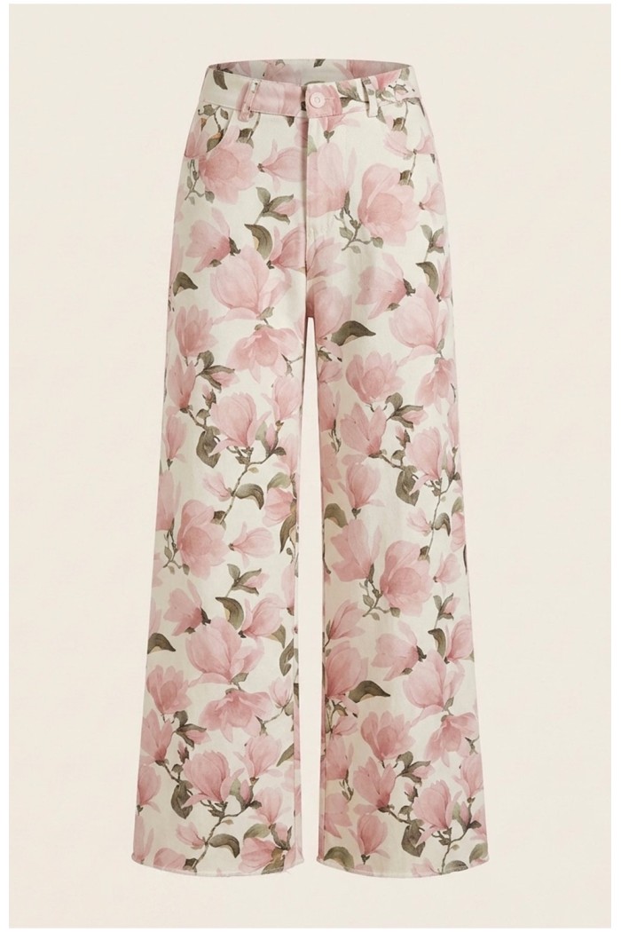 Jean Pants Wide Leg Floral 