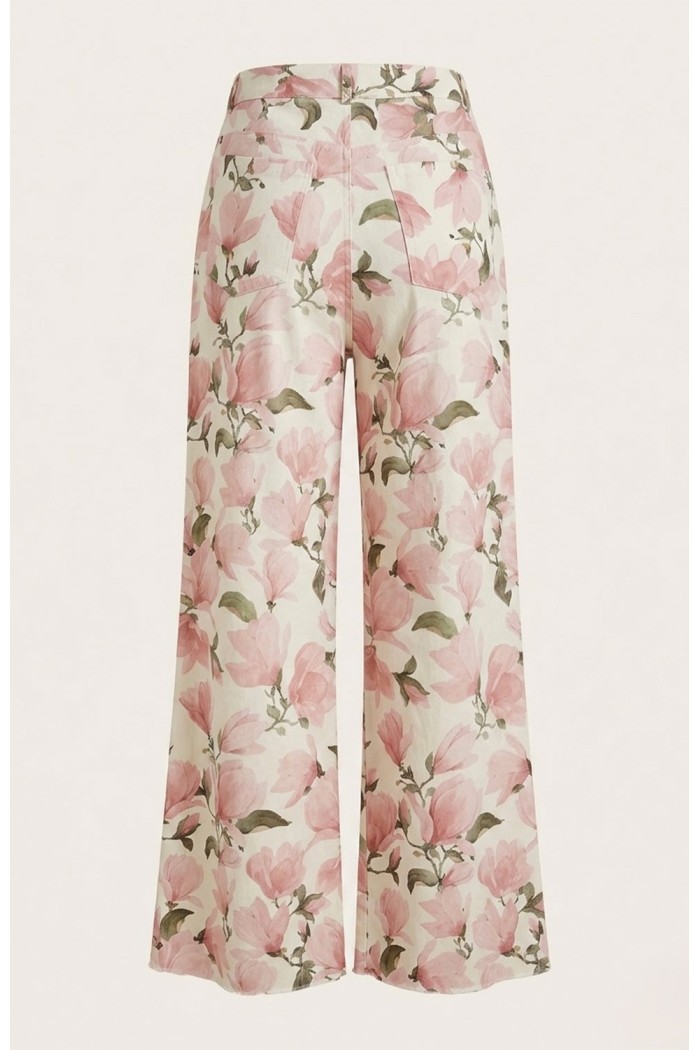 Jean Pants Wide Leg Floral 