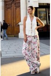 Jean Pants Wide Leg Floral 