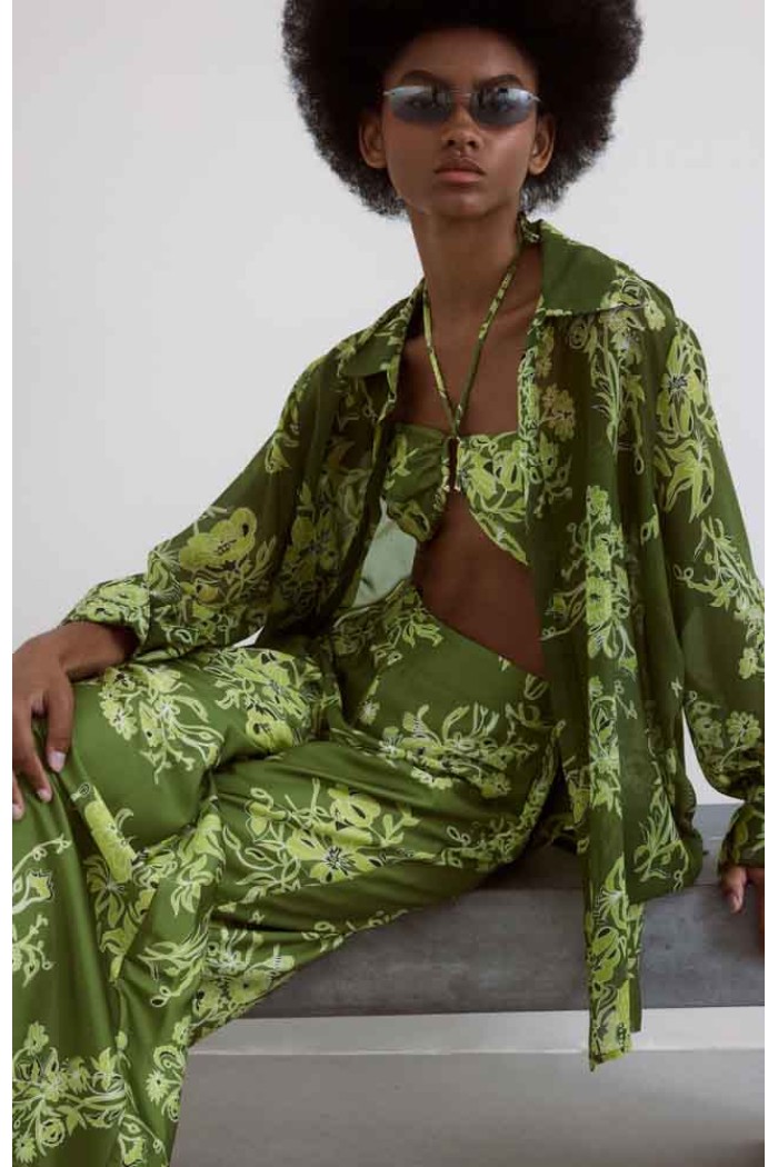 Shirt Green With Lime Paisley