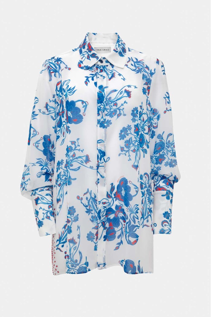 Shirt White With Blue Paisley